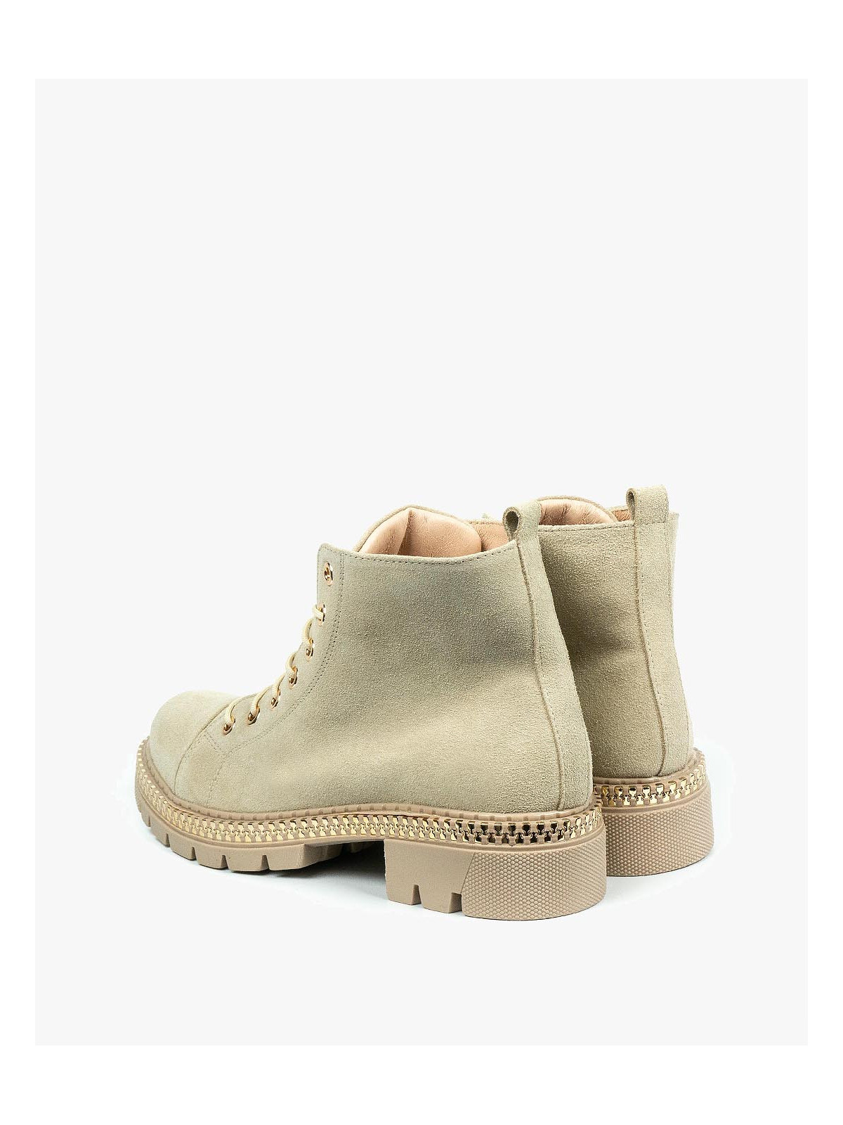 Beżowe trapery damskie skórzane