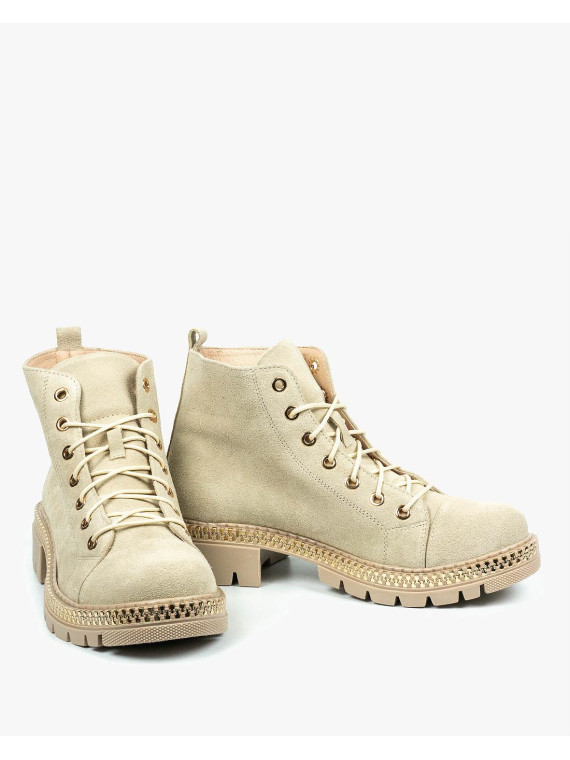 Beżowe trapery damskie skórzane