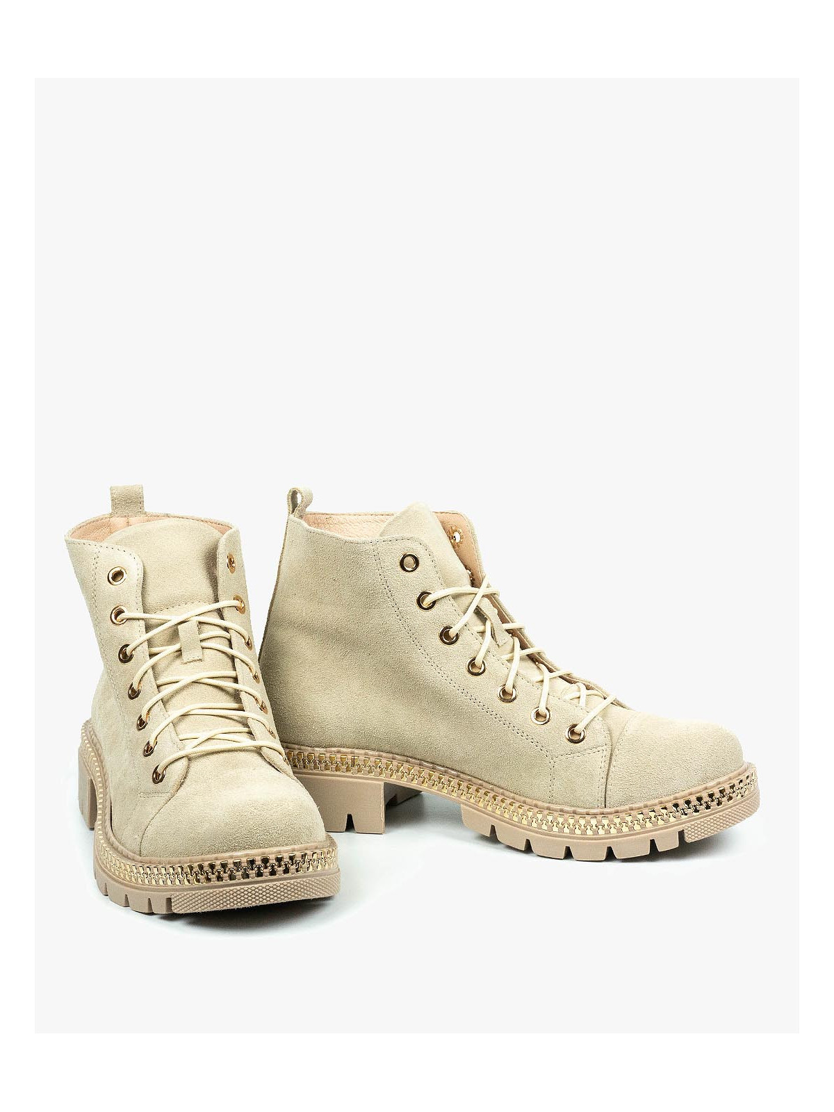 Beżowe trapery damskie skórzane