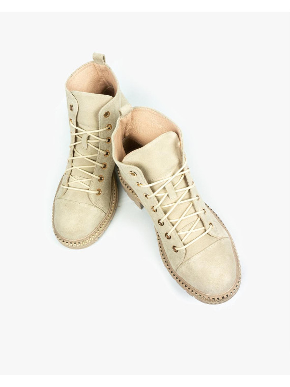 Beżowe trapery damskie skórzane