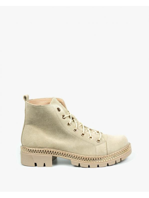 Beżowe trapery damskie skórzane