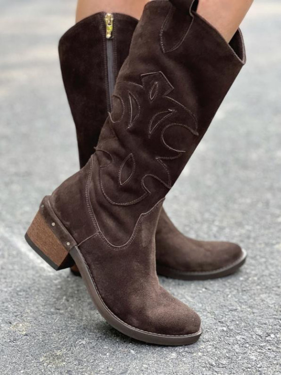 Brązowe kozaki damskie skórzane