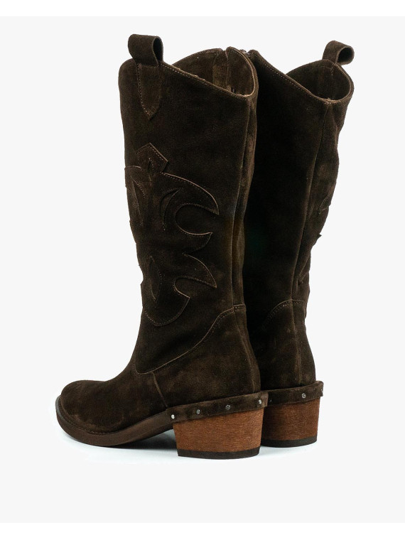 Brązowe kozaki damskie skórzane