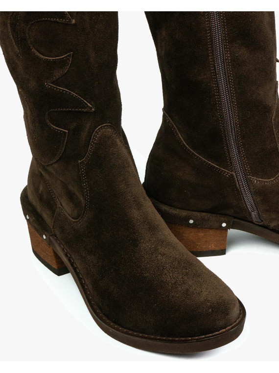 Brązowe kozaki damskie skórzane