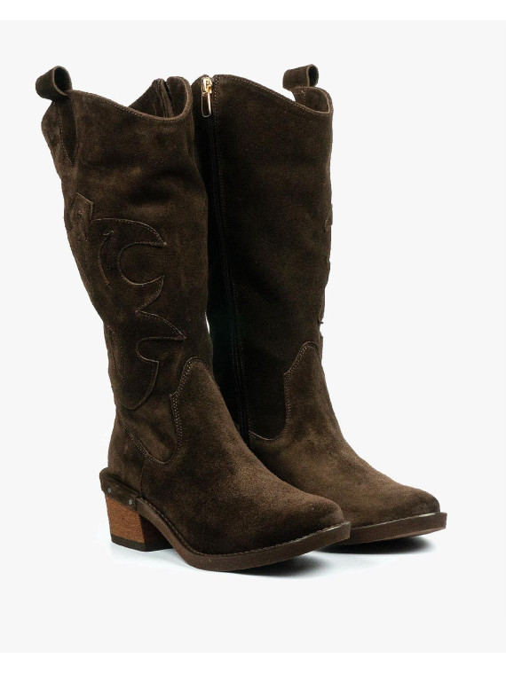 Brązowe kozaki damskie skórzane