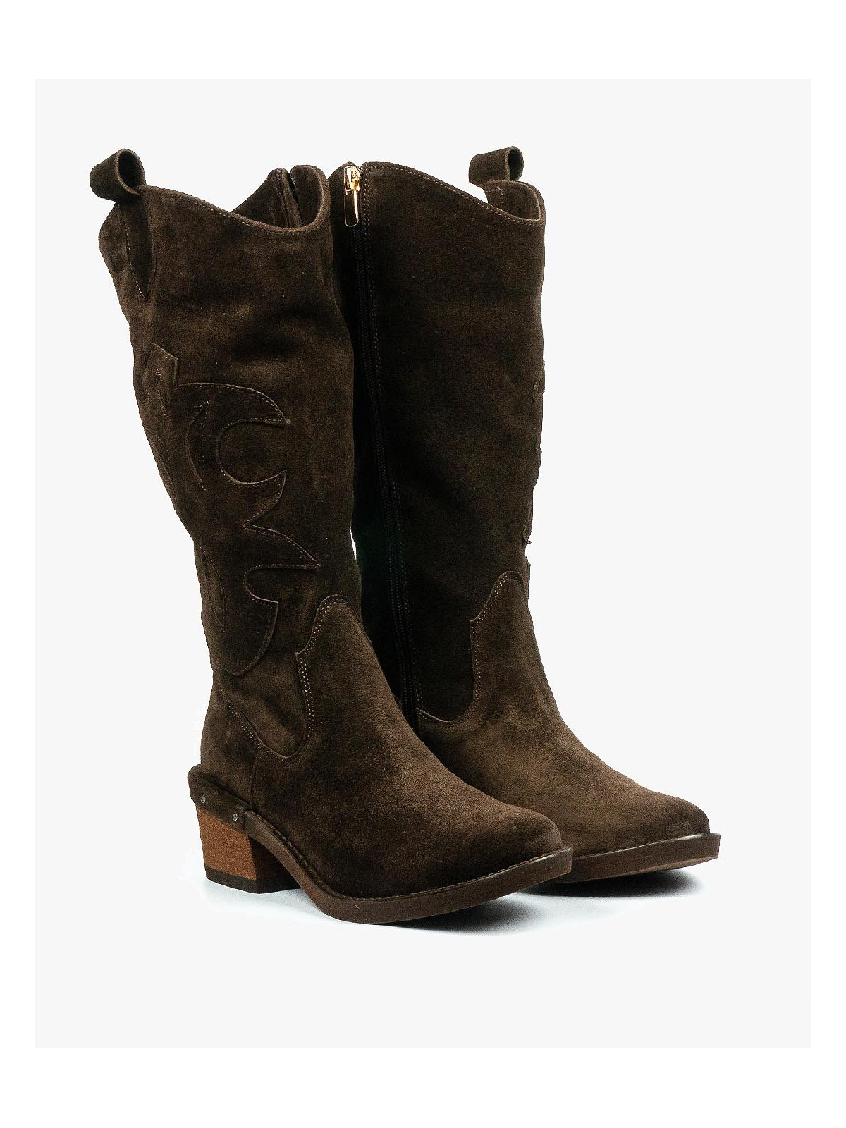 Brązowe kozaki damskie skórzane