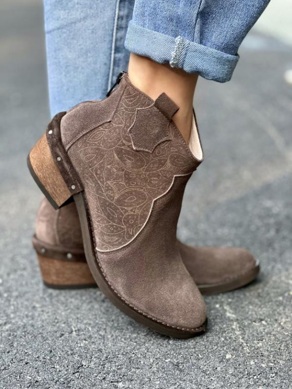 Brązowe botki damskie skórzane