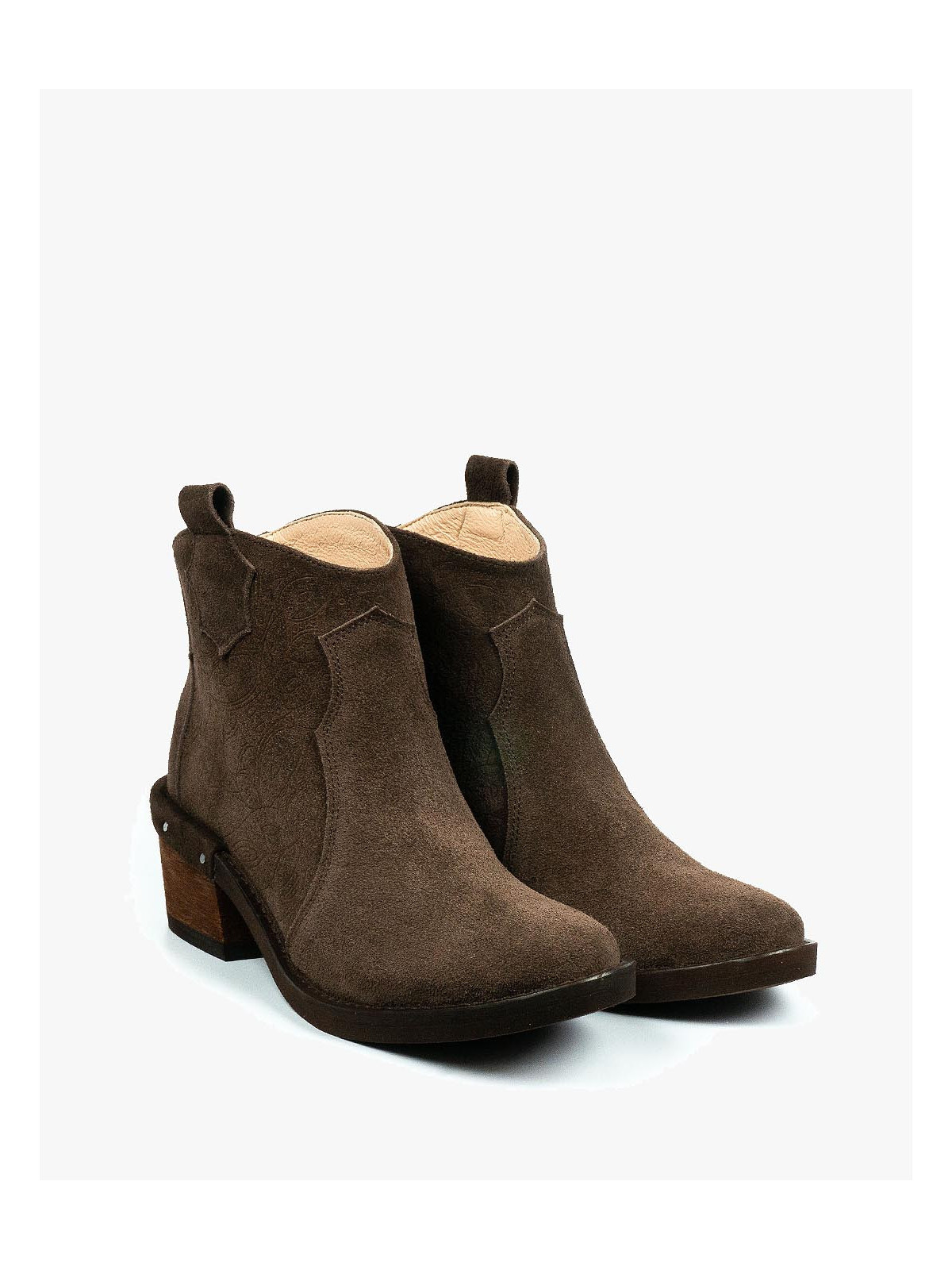 Brązowe botki damskie skórzane