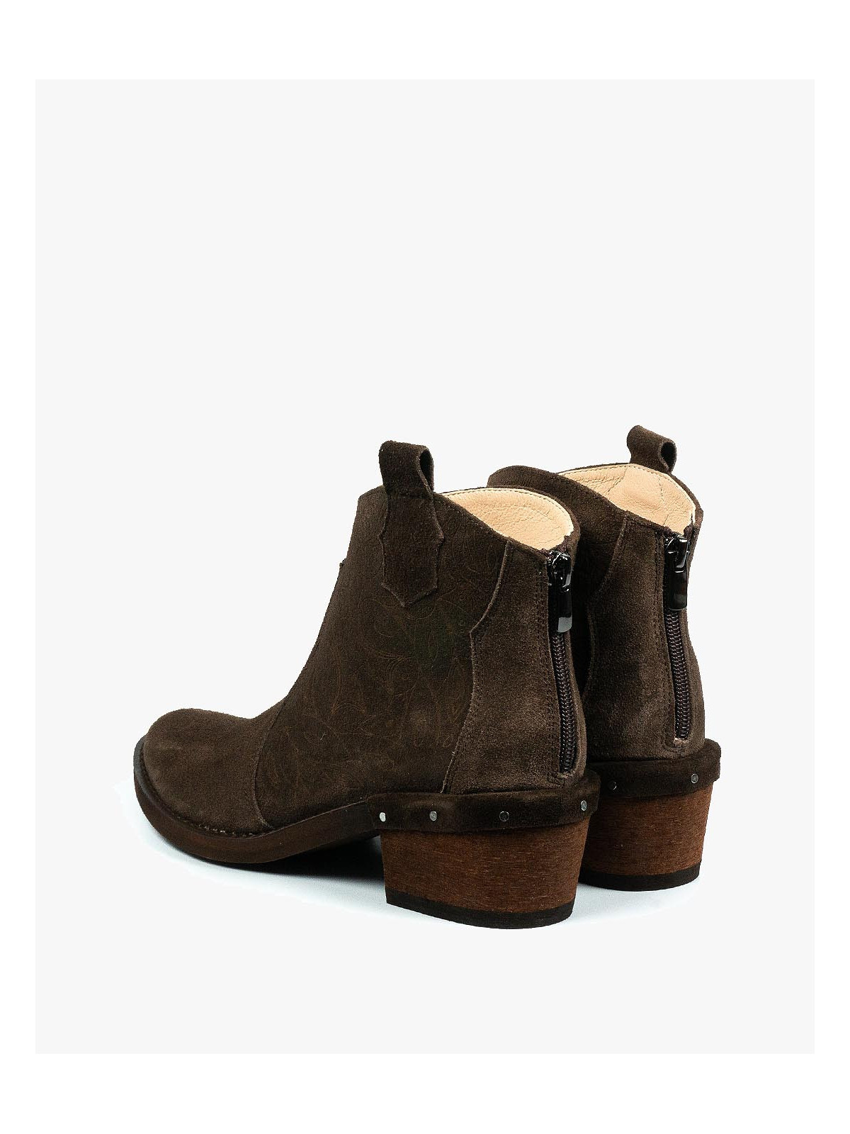 Brązowe botki damskie skórzane