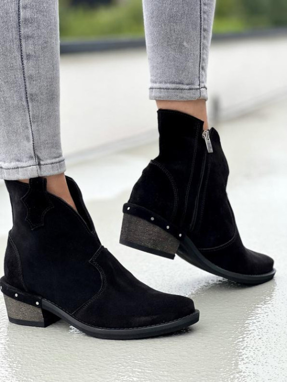Czarne botki damskie skórzane
