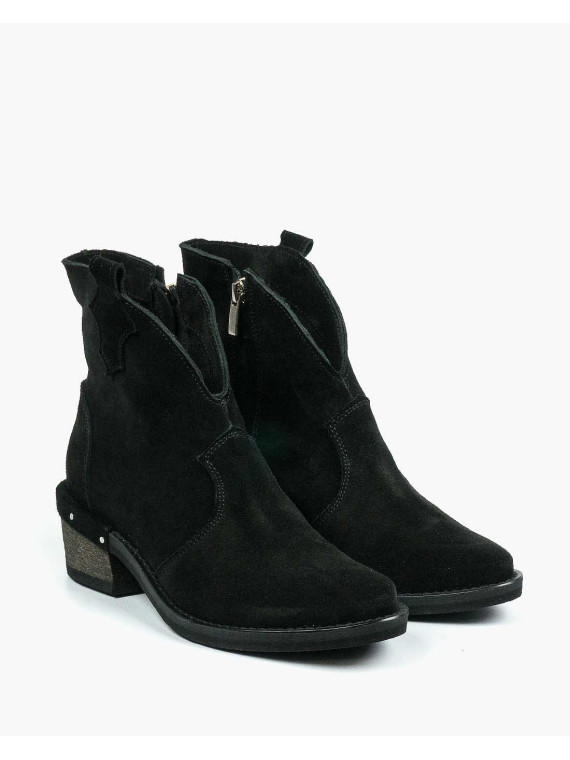 Czarne botki damskie skórzane