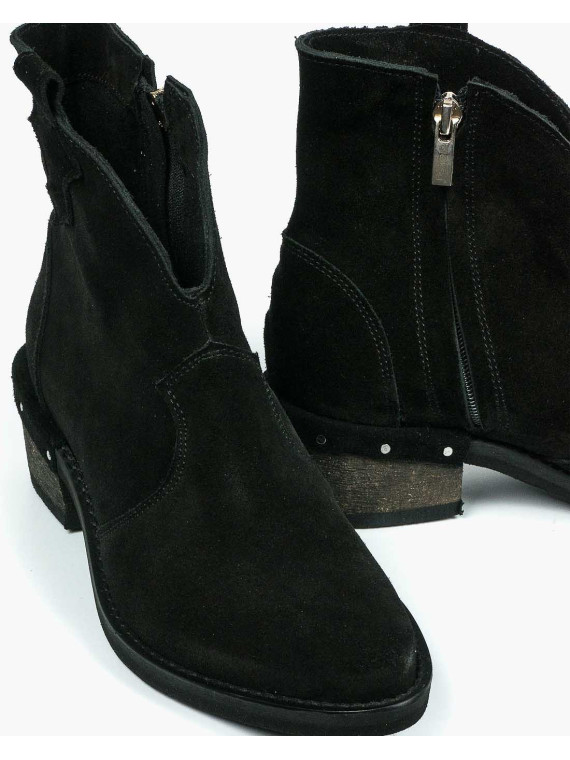 Czarne botki damskie skórzane