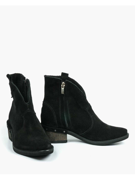 Czarne botki damskie skórzane