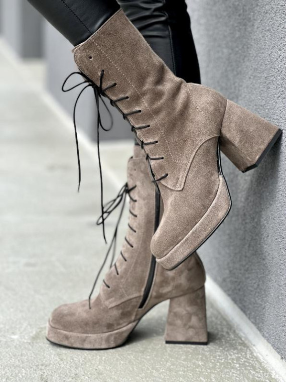 Szare botki damskie skórzane