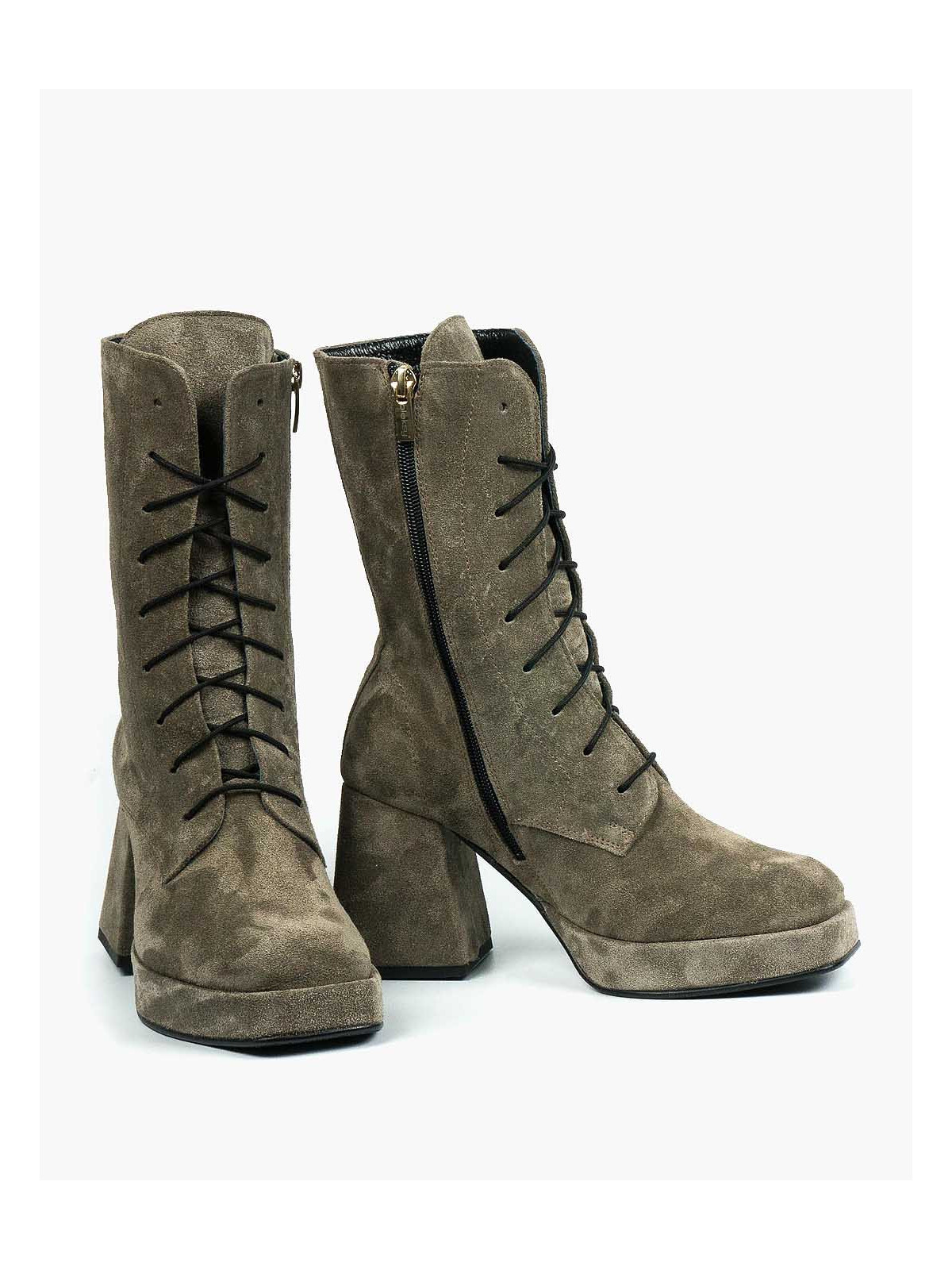 Szare botki damskie skórzane