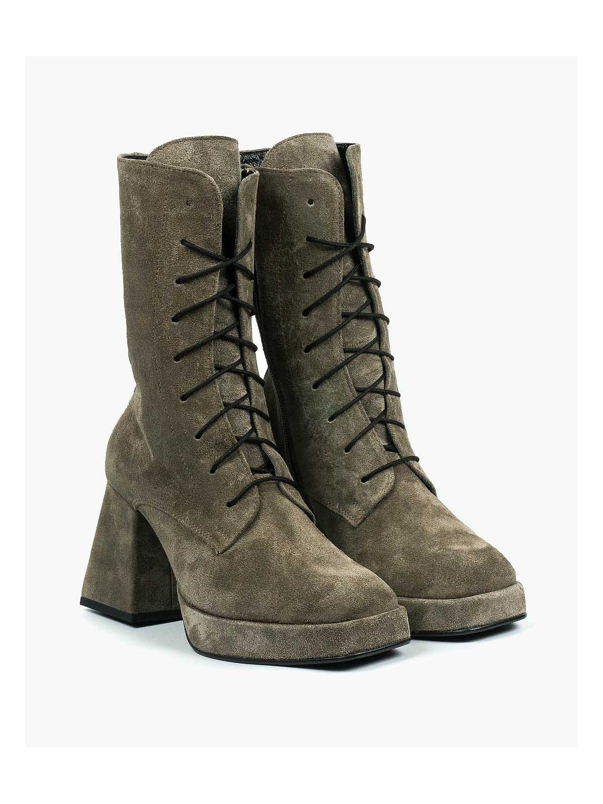 Szare botki damskie skórzane