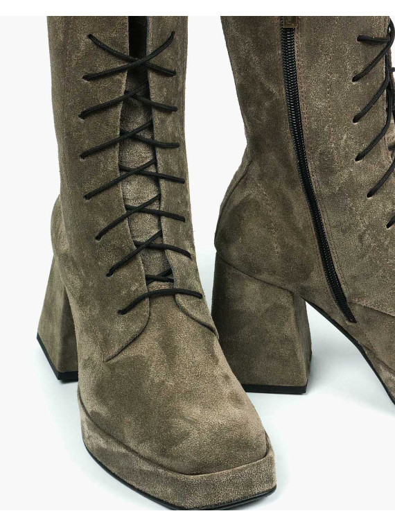 Szare botki damskie skórzane