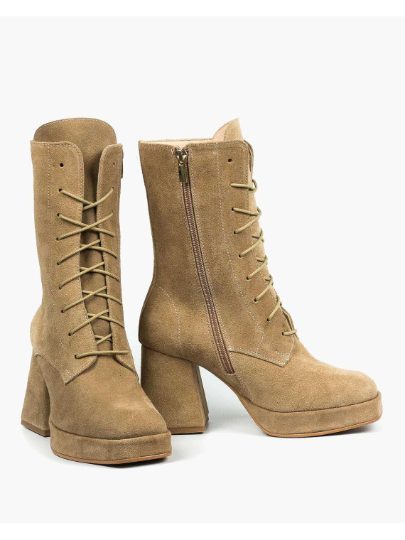 Beżowe botki damskie skórzane