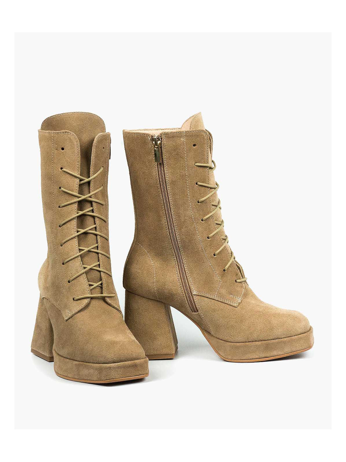 Beżowe botki damskie skórzane