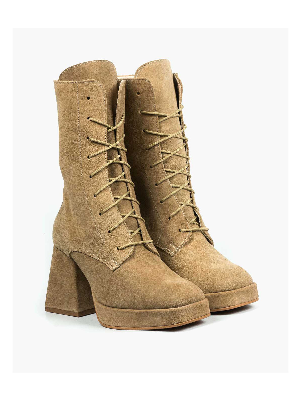 Beżowe botki damskie skórzane