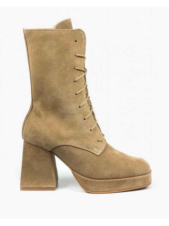 Beżowe botki damskie skórzane