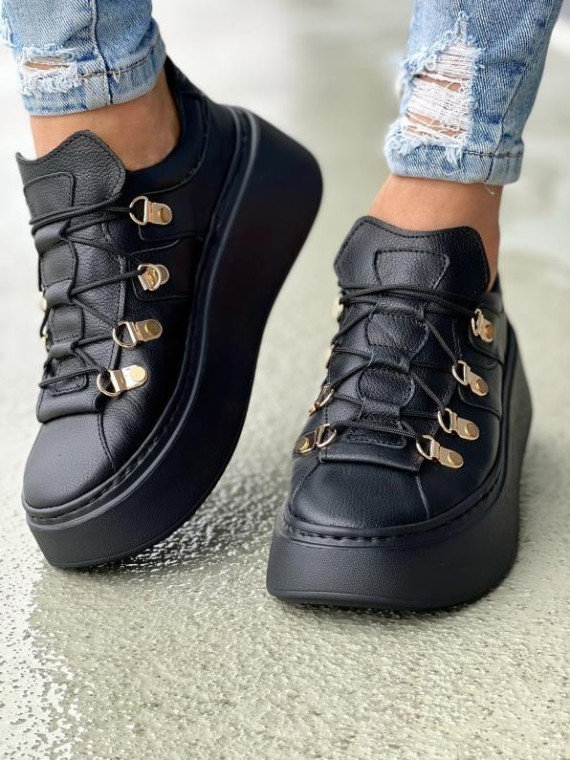 Czarne trampki damskie skórzane