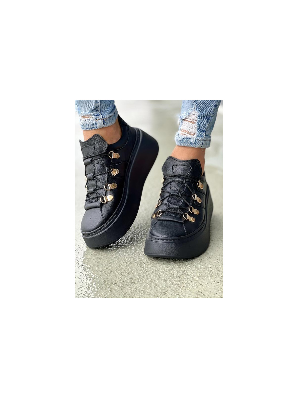 Czarne trampki damskie skórzane