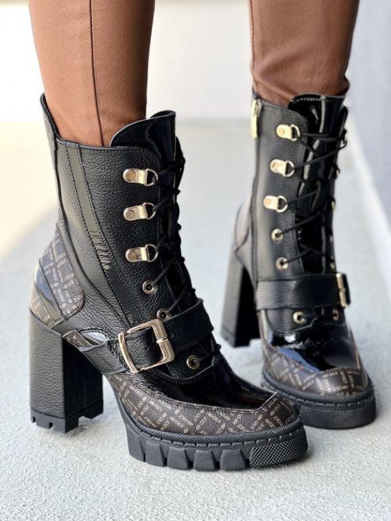 Czarne botki damskie skórzane