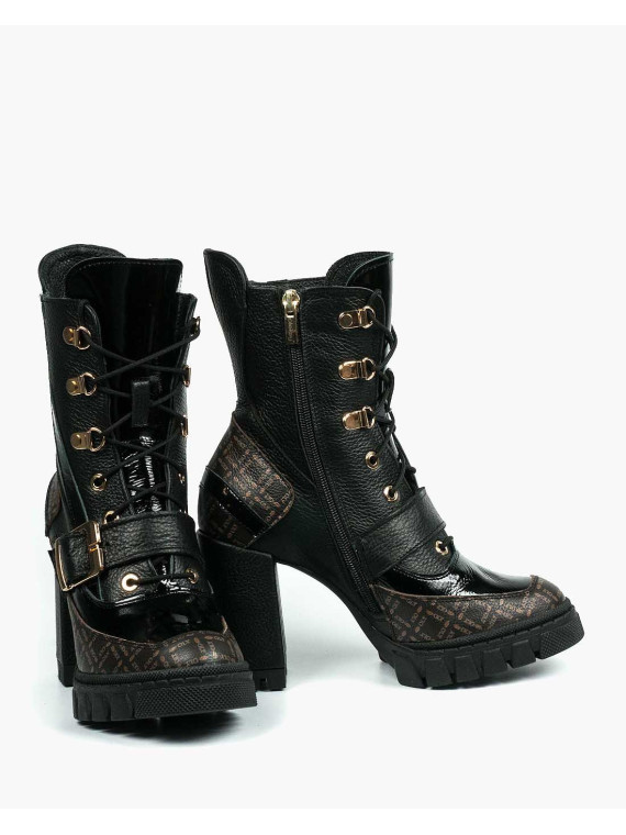 Czarne botki damskie skórzane