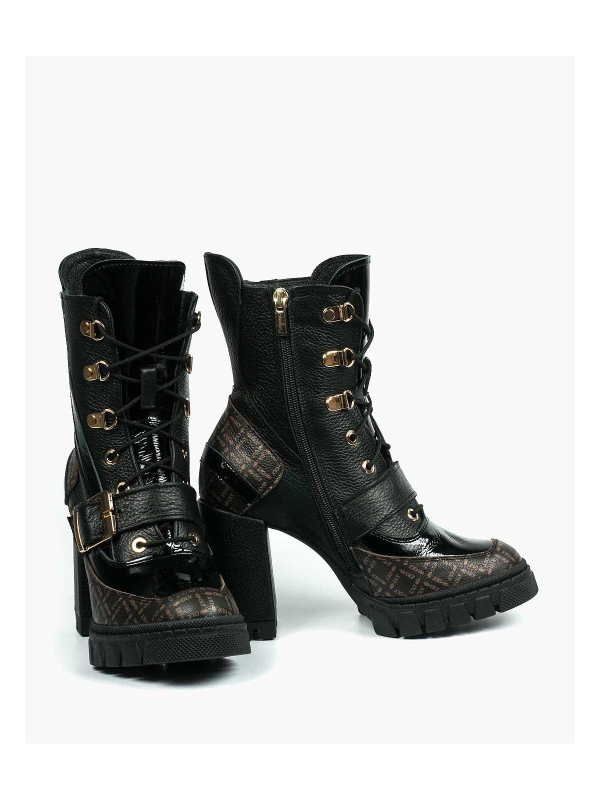 Czarne botki damskie skórzane