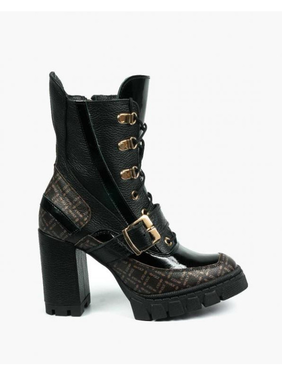 Czarne botki damskie skórzane