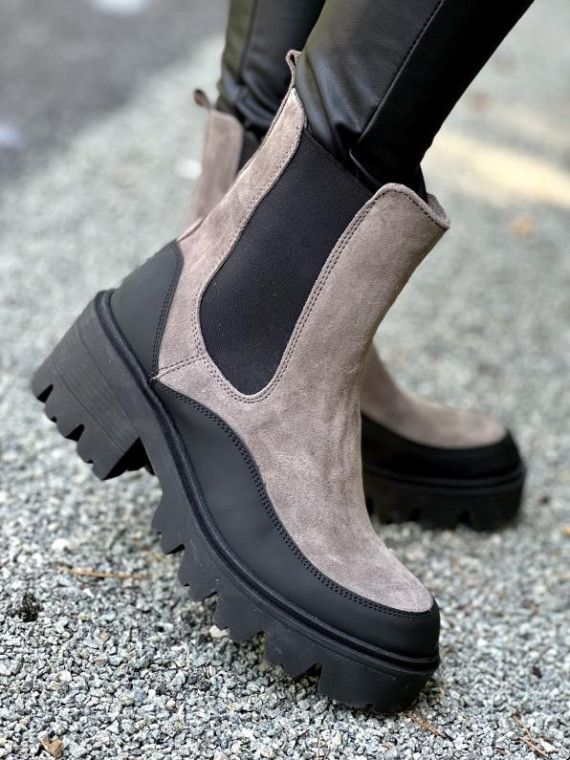 Szare botki damskie skórzane