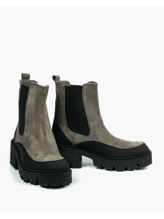 Szare botki damskie skórzane