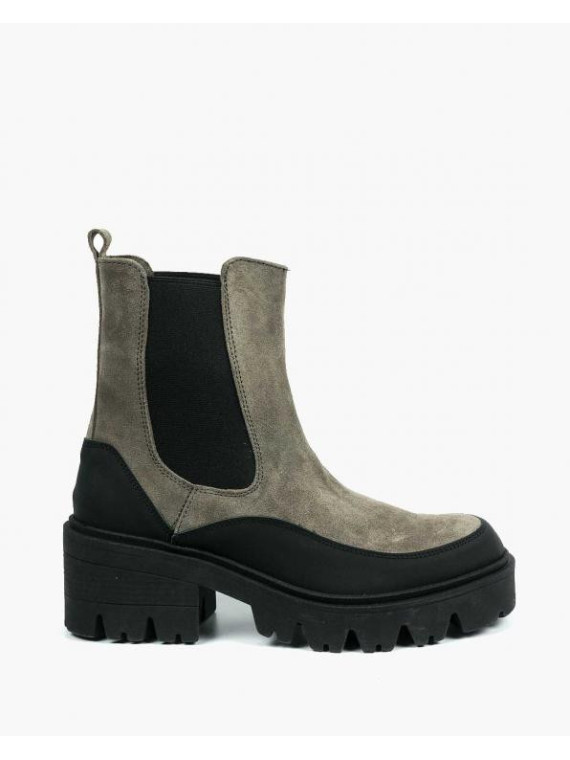 Szare botki damskie skórzane