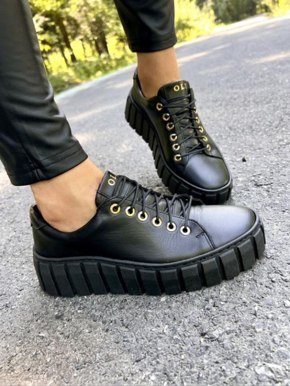 Czarne trampki damskie skórzane