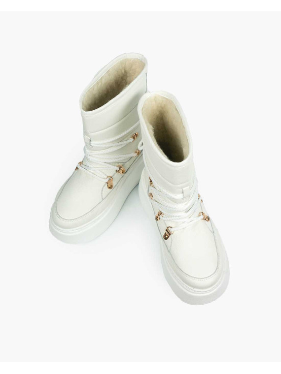 Białe śniegowce damskie skórzane