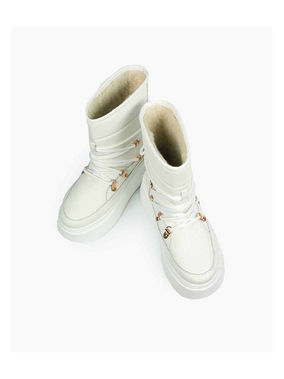 Białe śniegowce damskie skórzane