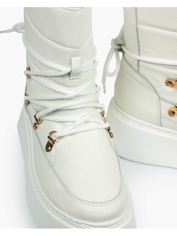 Białe śniegowce damskie skórzane
