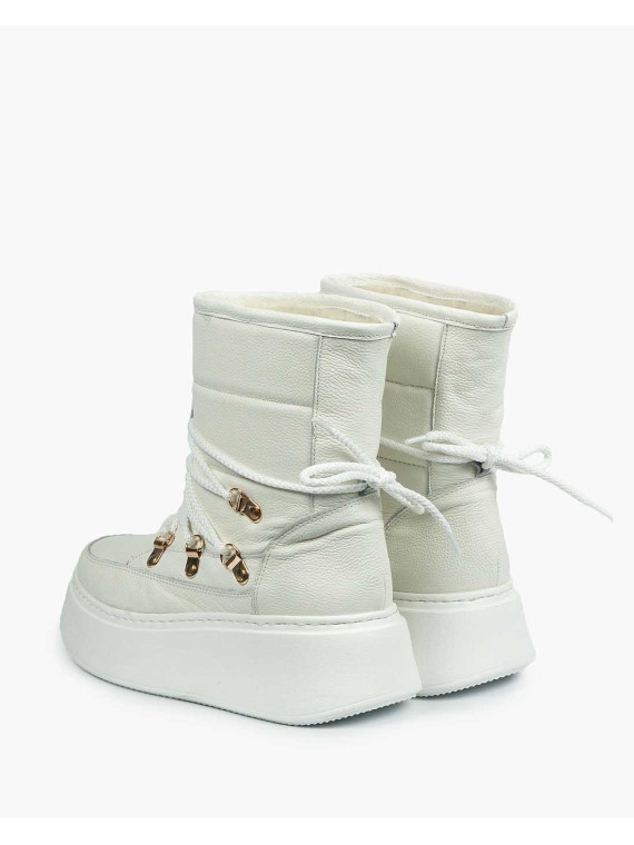Białe śniegowce damskie skórzane