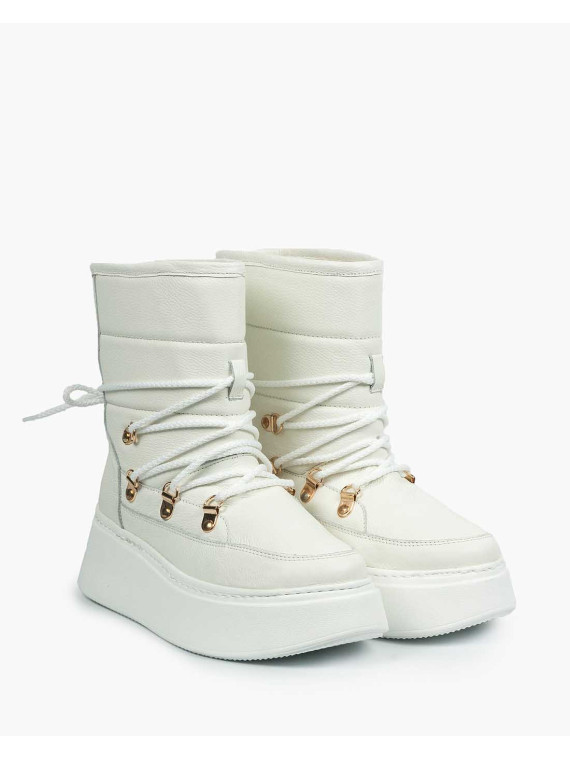 Białe śniegowce damskie skórzane