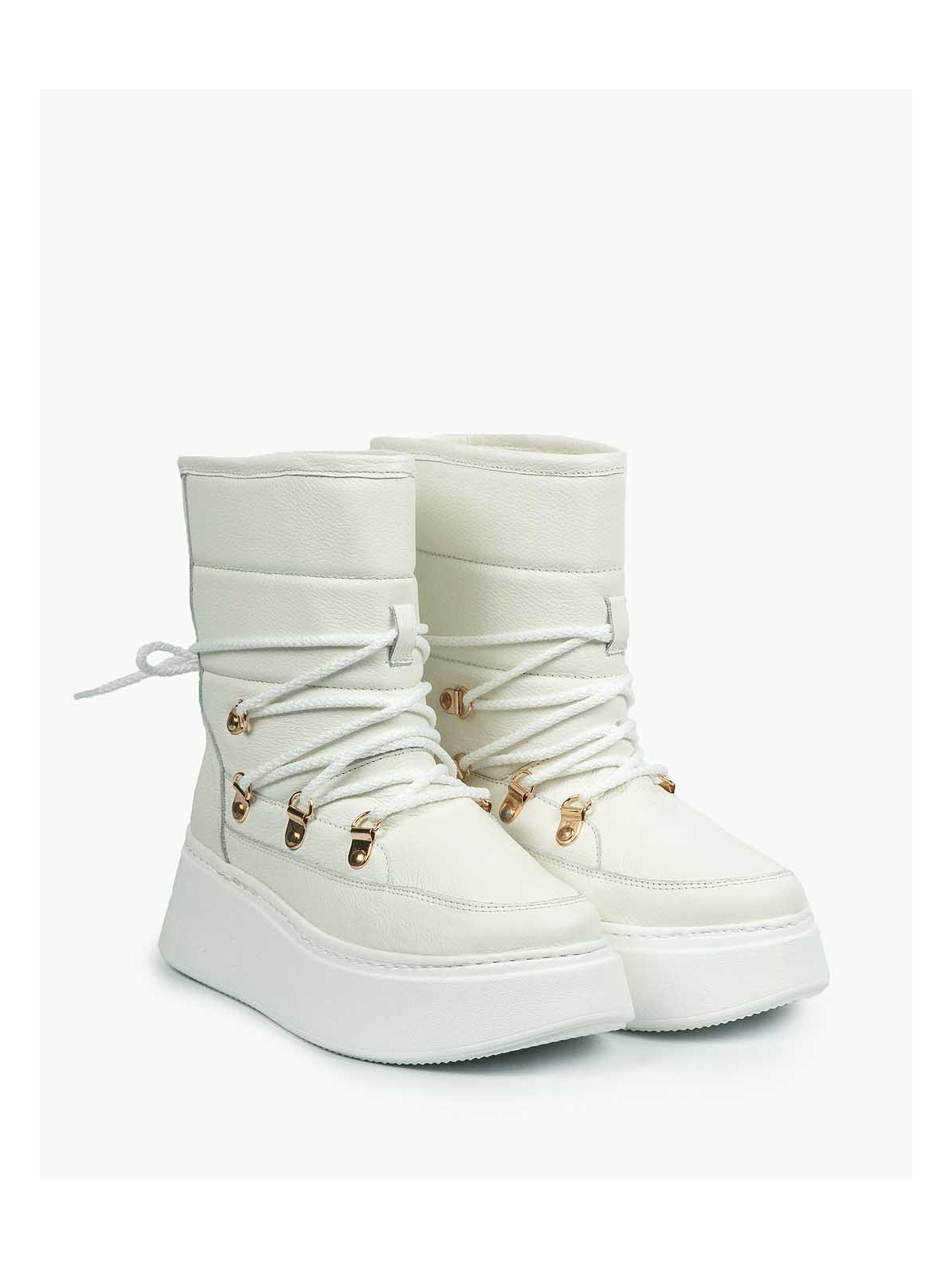 Białe śniegowce damskie skórzane