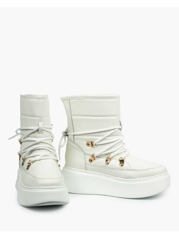 Białe śniegowce damskie skórzane