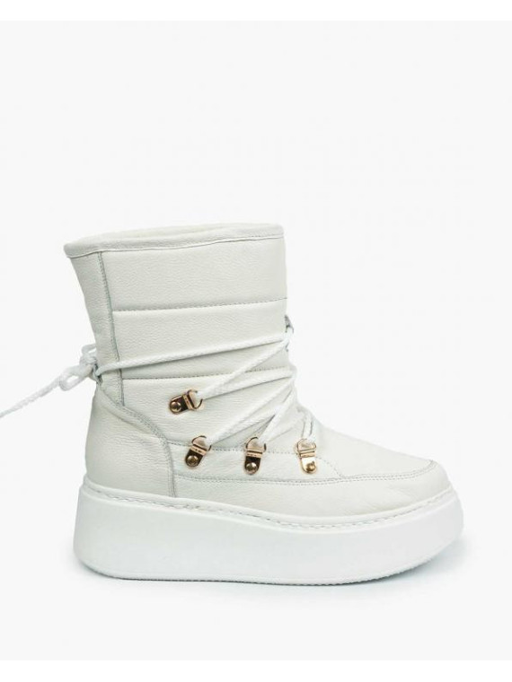 Białe śniegowce damskie skórzane