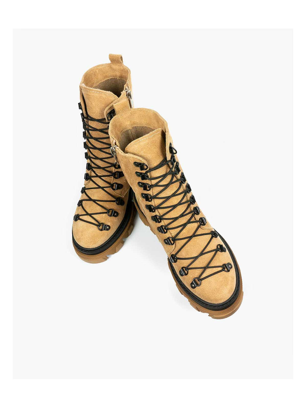 Beżowe trapery damskie skórzane