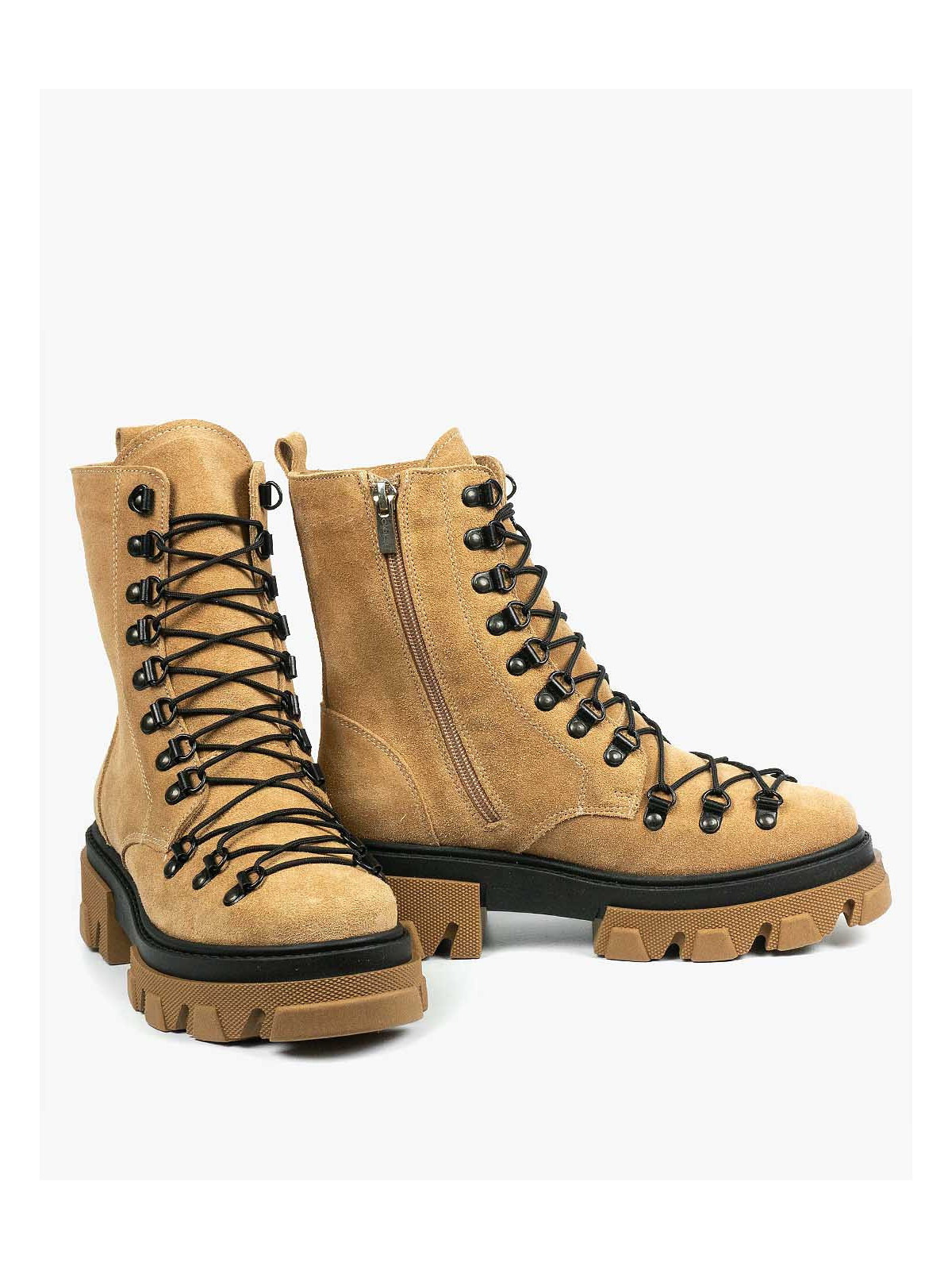 Beżowe trapery damskie skórzane