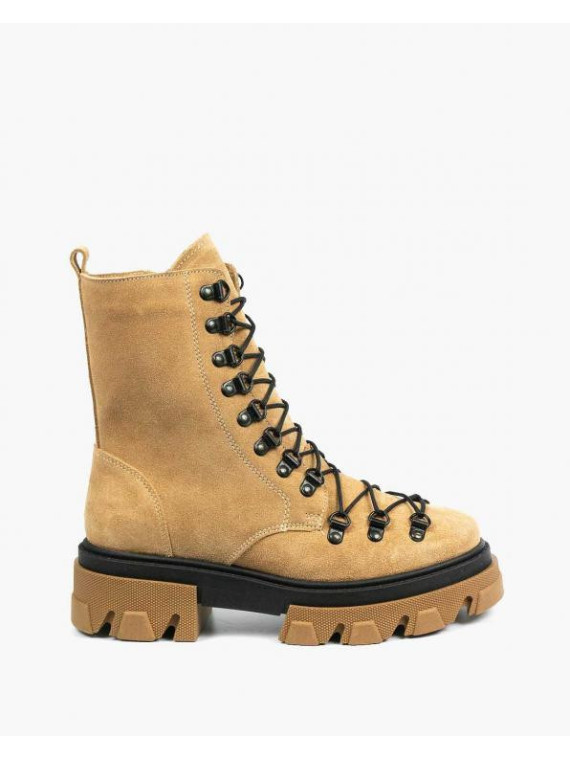 Beżowe trapery damskie skórzane