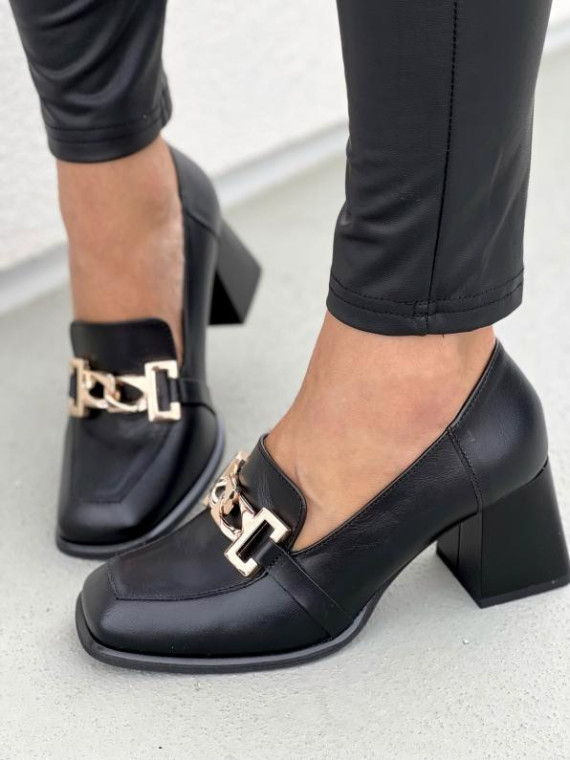 Czarne półbuty damskie skórzane