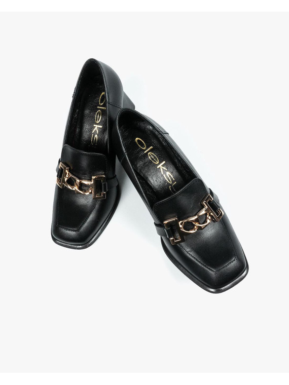 Czarne półbuty damskie skórzane