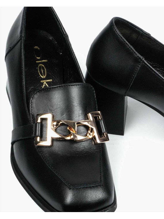 Czarne półbuty damskie skórzane