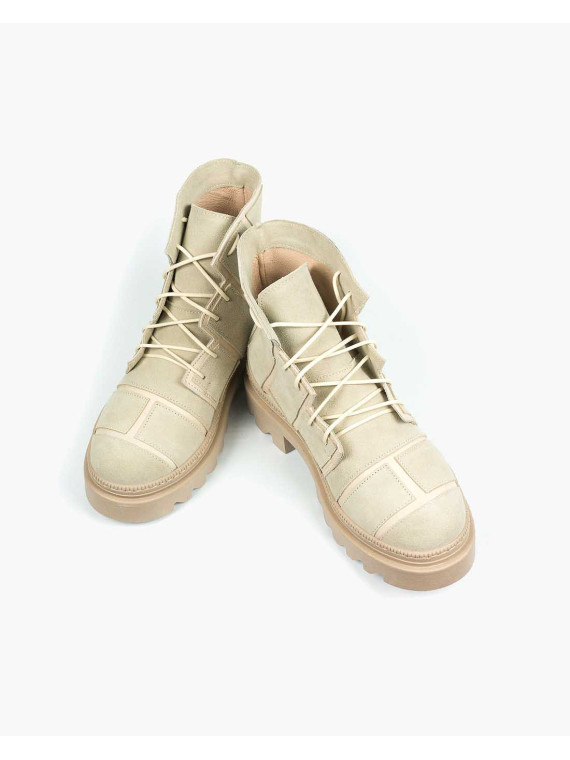 Beżowe botki damskie skórzane